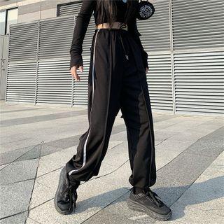 Drawstring Waist Reflective Panel Sweatpants