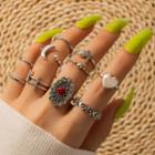 Set Of 10: Retro Alloy Ring (assorted Designs) 16731 - Set Of 10 - Silver - One Size