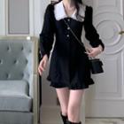 Long-sleeve Ruffle Two-tone Mini Collared Dress