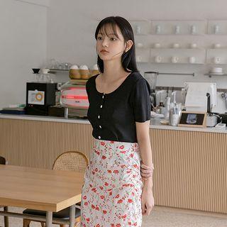 Scoop-neck Textured Cardigan