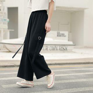 Band-waist Strap Wide-leg Pants
