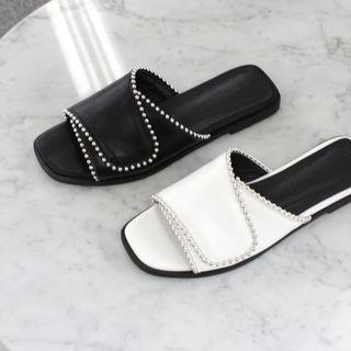 Studded Faux-leather Slippers
