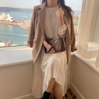 Long-sleeve Midi A-line Dress / Single-breasted Blazer