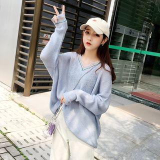 Long Sleeve V-neck Sheer Knit Top
