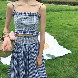 Set: Sleeveless Smocked Top + A-line Skirt