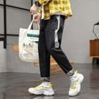 Couple Matching Colored Panel Straight-fit Jeans