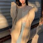Lace Camisole Top / Open-front Cable-knit Long Cardigan