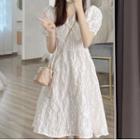 Puff-sleeve Frog Button Mini A-line Dress