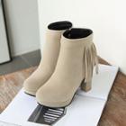 Fringed Trim Block Heel Ankle Boots