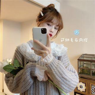 Lantern-sleeve Collared Crinkle Blouse