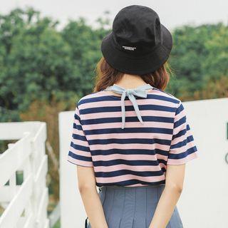 Striped Short-sleeve Bow-back T-shirt