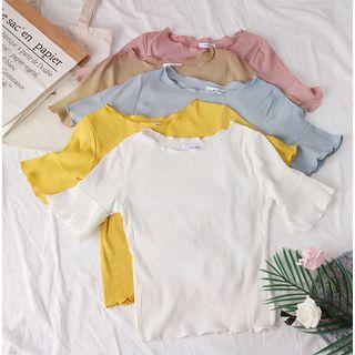 Bell-sleeved Plain T-shirt