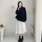 Set: Plain Sweatshirt + Crinkled Midi A-line Skirt
