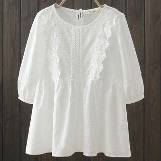 Eyelet Trim Short-sleeve Peplum Top White - One Size