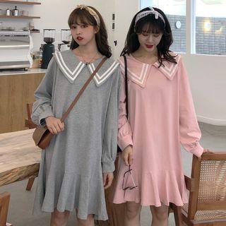 Striped Collared Long-sleeve Dress