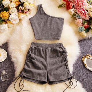 Set: Single Shoulder Tank Top + Shorts