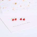 925 Silver Heart Earring Eh003w - Red Heart - Silver - One Size