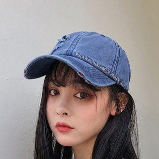 Lettering Distressed Denim Baseball Cap