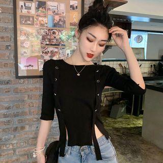 Faux-pearl Detail Elbow-sleeve T-shirt