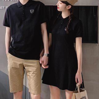 Couple Matching Set: Short-sleeve Badge Polo Shirt + A-line Polo Dress