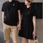 Couple Matching Set: Short-sleeve Badge Polo Shirt + A-line Polo Dress