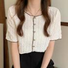 Cutout Jacquard Cropped Short-sleeve Cardigan