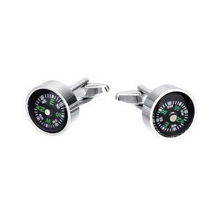 Fashion Creative Compass Geometric Round Cufflinks Silver - One Size