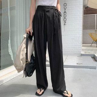 Tie-waist Pintuck-front Dress Pants