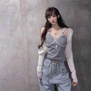 Lace Trim Camisole Top / Cardigan