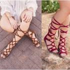 Lace-up Faux-suede Flat Sandals