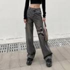 Distressed Washed Straight Leg Pants