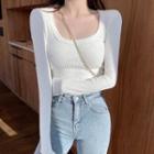 Long-sleeve U-neck Plain Knit Top