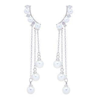 Faux Pearl Fringed Earring Faux Pearl Fringed Earring - Silver - One Size