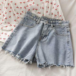 Frayed High-waist Denim Wide Shorts