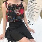 Set: Floral Print Chiffon Camisole Top + Skirt
