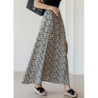 Zip-side Floral Maxi Flare Skirt