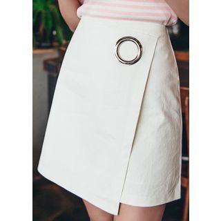 Eyelet-accent A-line Mini Wrap Skirt