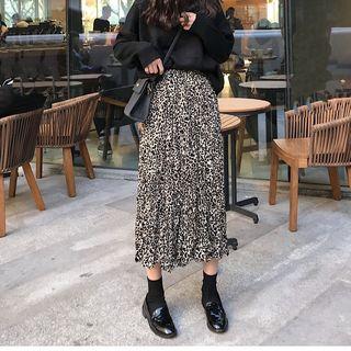Leopard Print Midi A-line Skirt Leopard - White & Black - One Size