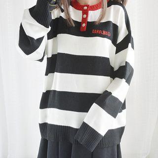 Striped Lettering Henley Sweater