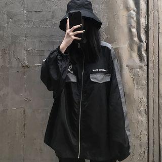 Lettering Striped Zip Jacket Black - One Size