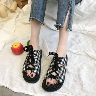 Plaid Lace-up Slide Sandals