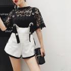 Set: Lace Short Sleeve Blouse + Pinafore Playsuit