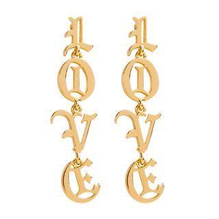 Love Lettering Alloy Dangle Earring 01 - 1 Pair - Gold - One Size