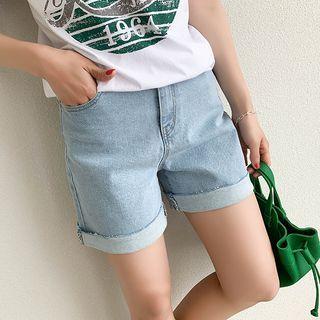 Hidden Band-waist A-line Denim Shorts