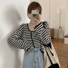 Double Breasted Striped Knit Top
