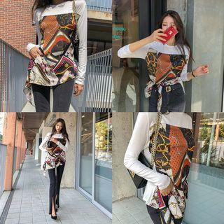 Diagonal-hem Scarf Print Top Ivory - One Size