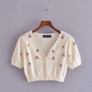 Short-sleeve Cherry Embroidered Cardigan