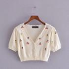 Short-sleeve Cherry Embroidered Cardigan