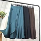 Plain Ruffle Hem Midi A-line Skirt