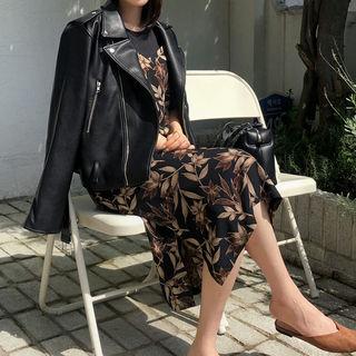 Spaghetti-strap Leaf Print Dress